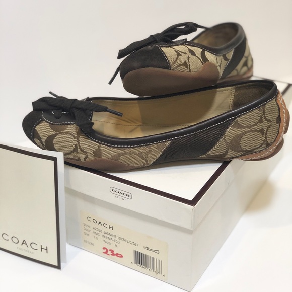 Coach Shoes - Coach Jasmine Khaki Mocha Tie Top Flats